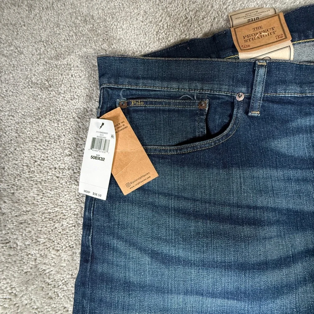 NWT Polo Ralph Lauren Prospect Straight Leg Jeans Mens 50Bx32 Blue Stretch Denim